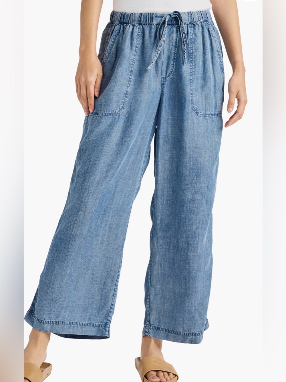 Market & Spruce Light Blue Chambray Elastic Waist Pants 10p